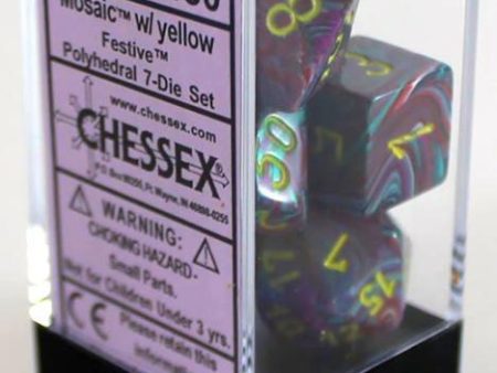 Chessex 7-Die Polyhedral Set - Festive  (Mosaic Yellow) Fashion