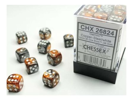 Chessex - Gemini 12mm d6(36 Dice) Copper-Steel White Sale